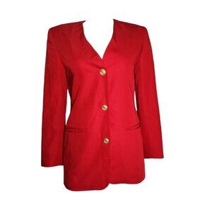 Liz Claiborne Blazer Womens Size 4 Petite 4P Solid All Red Suit Jacket Old Money